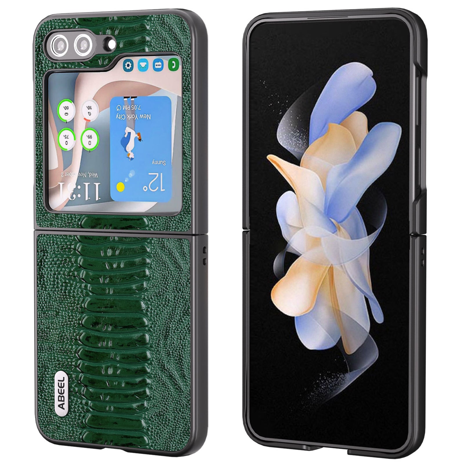 ABEEL For Samsung Galaxy Z Flip5 5G Crocodile Texture Slim Case Genuine Cow Leather PC Folding Phone Cover ABEEL For Samsung Galaxy Z Flip5 5G Crocodile Texture Slim Case Genuine Cow Leather PC Folding Phone Cover